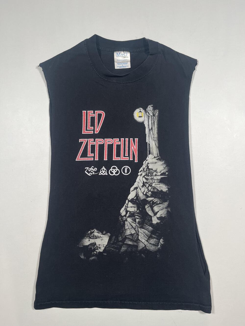 Led Zeppelin M&O Knits Shirt Mens Small Black Rock Band Graphic Cutoff Tee